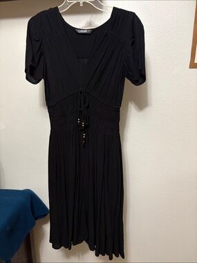EShakti women’s Black Short Sleeve V-Neck Dress with Waist Tie New Sz 2 custom